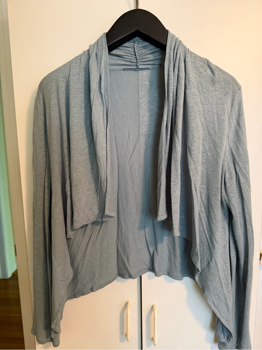 Elie Tahari Soft Light Blue Open-Front Draped Cardigan